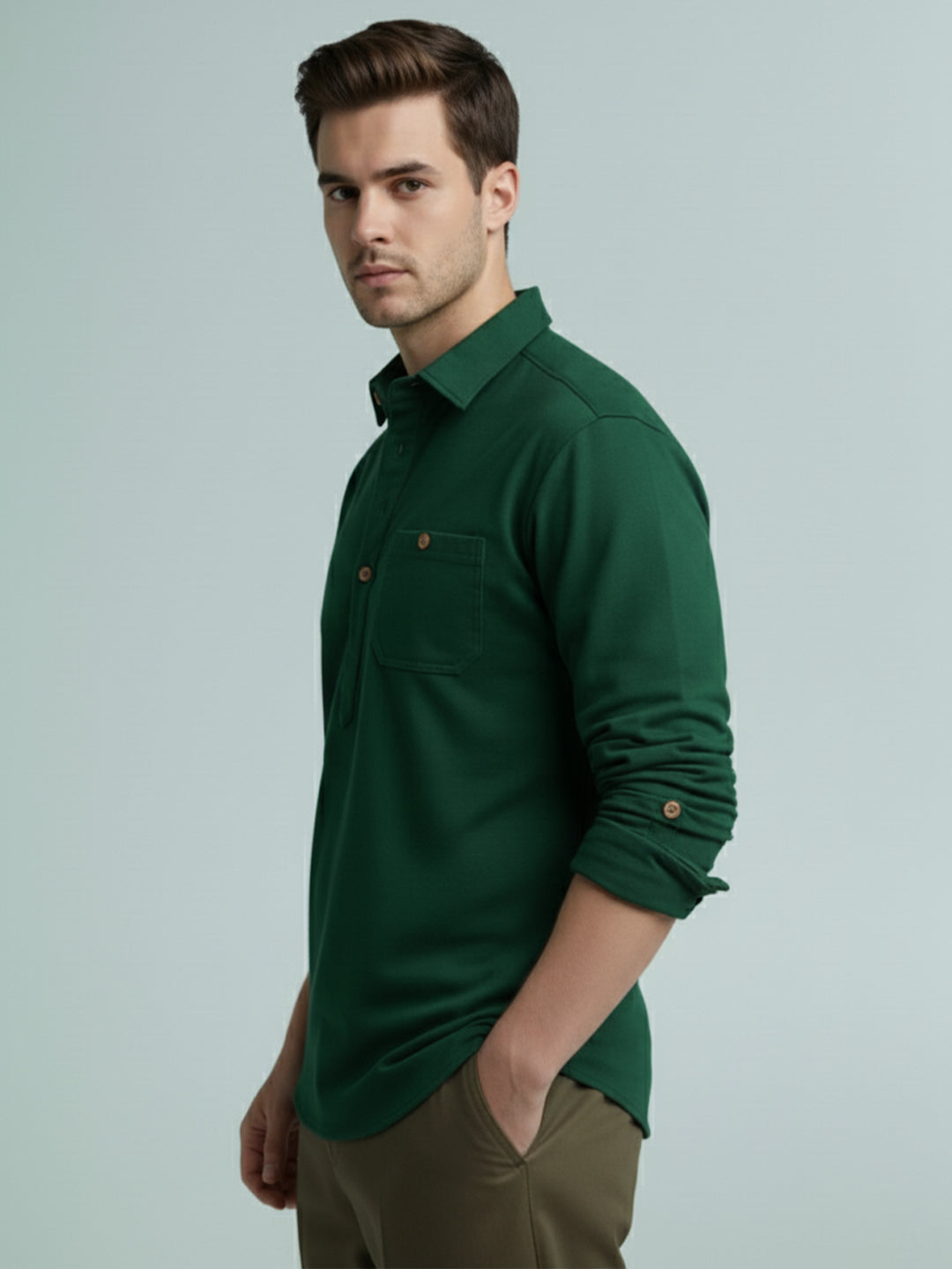 TerraDesi Onyx Midnight Solid Cotton Short Kurta