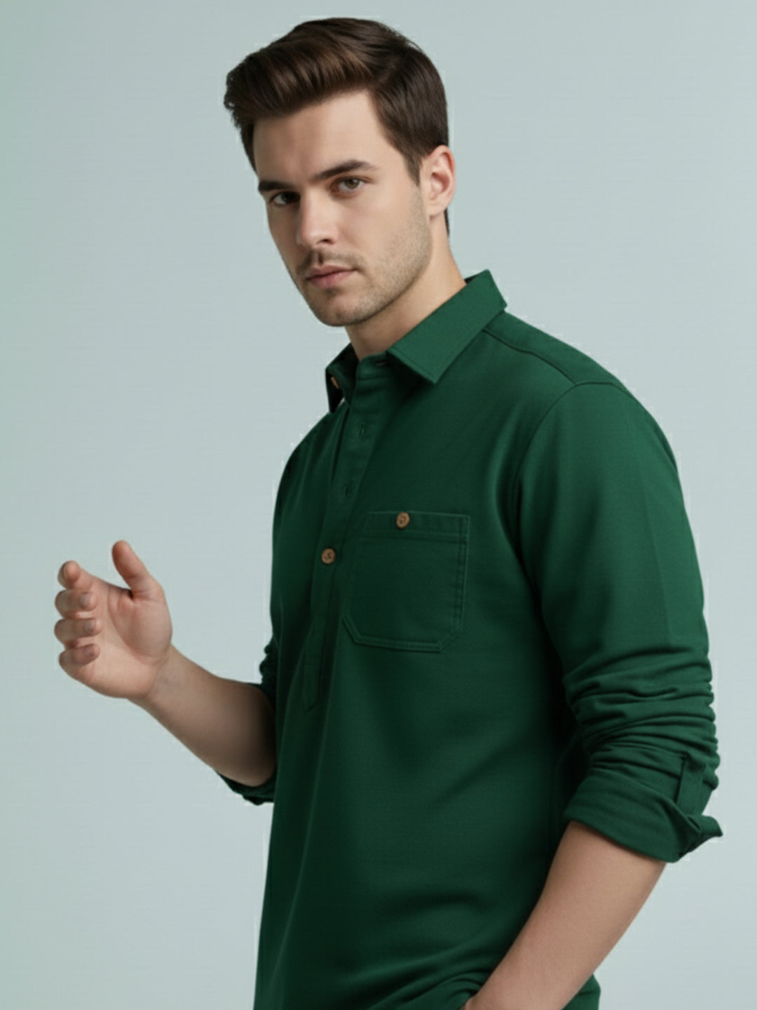 TerraDesi Onyx Midnight Solid Cotton Short Kurta