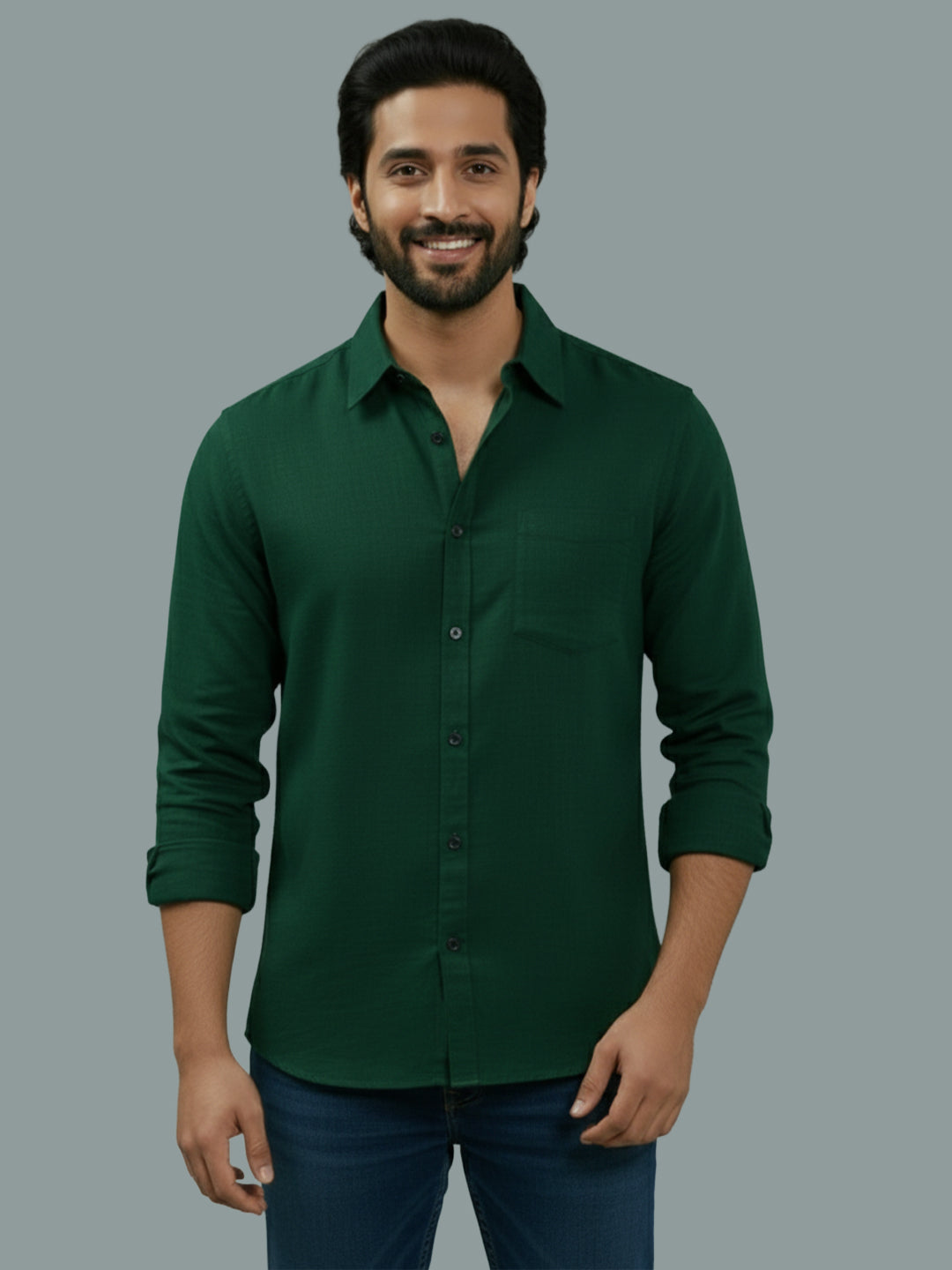 TerraDesi Azure Zenith Solid Cotton Blend Formal Shirt