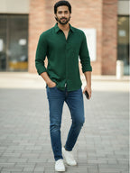 TerraDesi Azure Zenith Solid Cotton Blend Formal Shirt