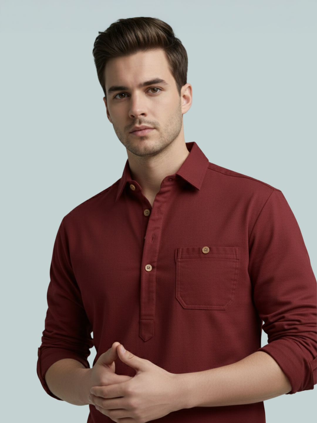 TerraDesi Onyx Midnight Solid Cotton Short Kurta