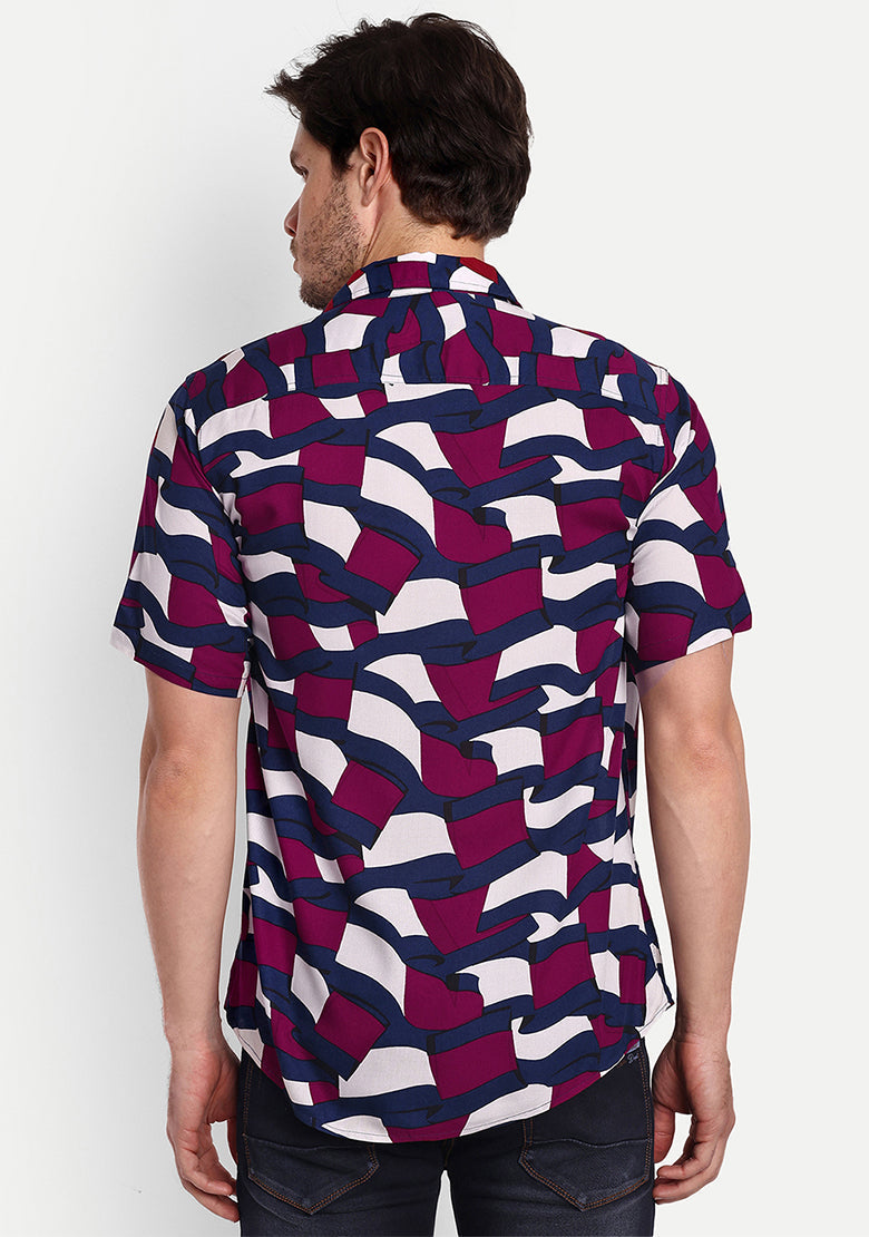 TerraDesi Abstract Wave Print Rayon Shirt – Maroon Navy Statement Casual