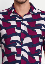 TerraDesi Abstract Wave Print Rayon Shirt – Maroon Navy Statement Casual
