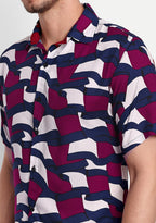 TerraDesi Abstract Wave Print Rayon Shirt – Maroon Navy Statement Casual