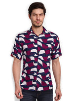 TerraDesi Abstract Wave Print Rayon Shirt – Maroon Navy Statement Casual