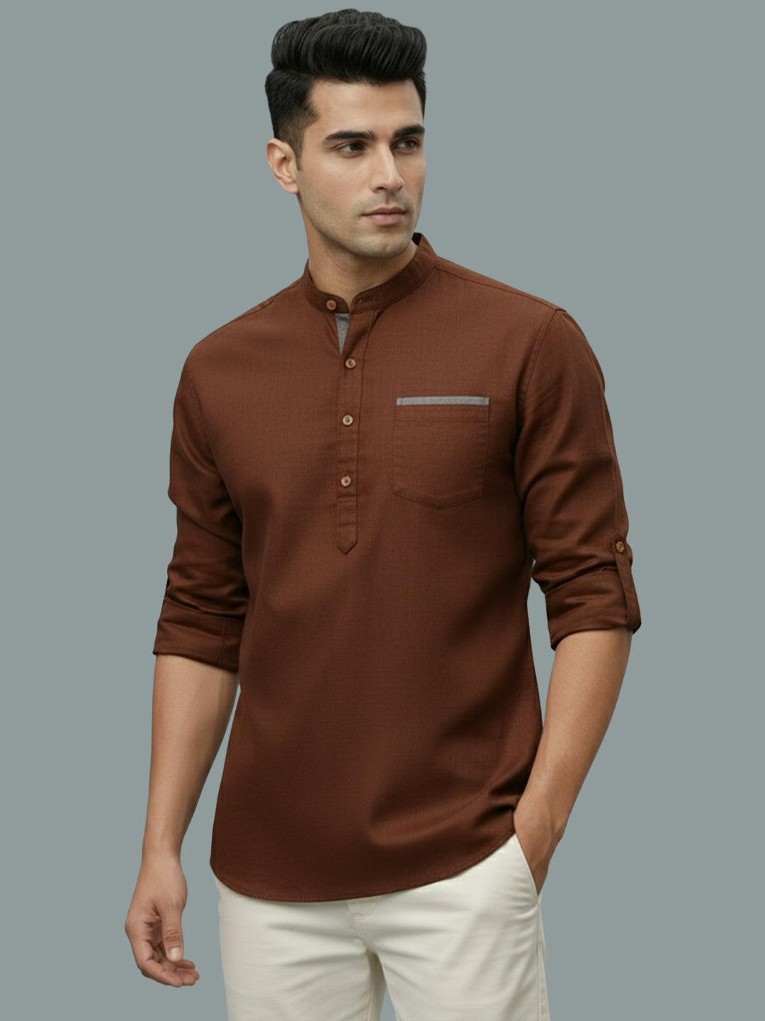TerraDesi Men's Casual Regular Fit Full Sleeve Pocket Contrast Kurta (SE119)