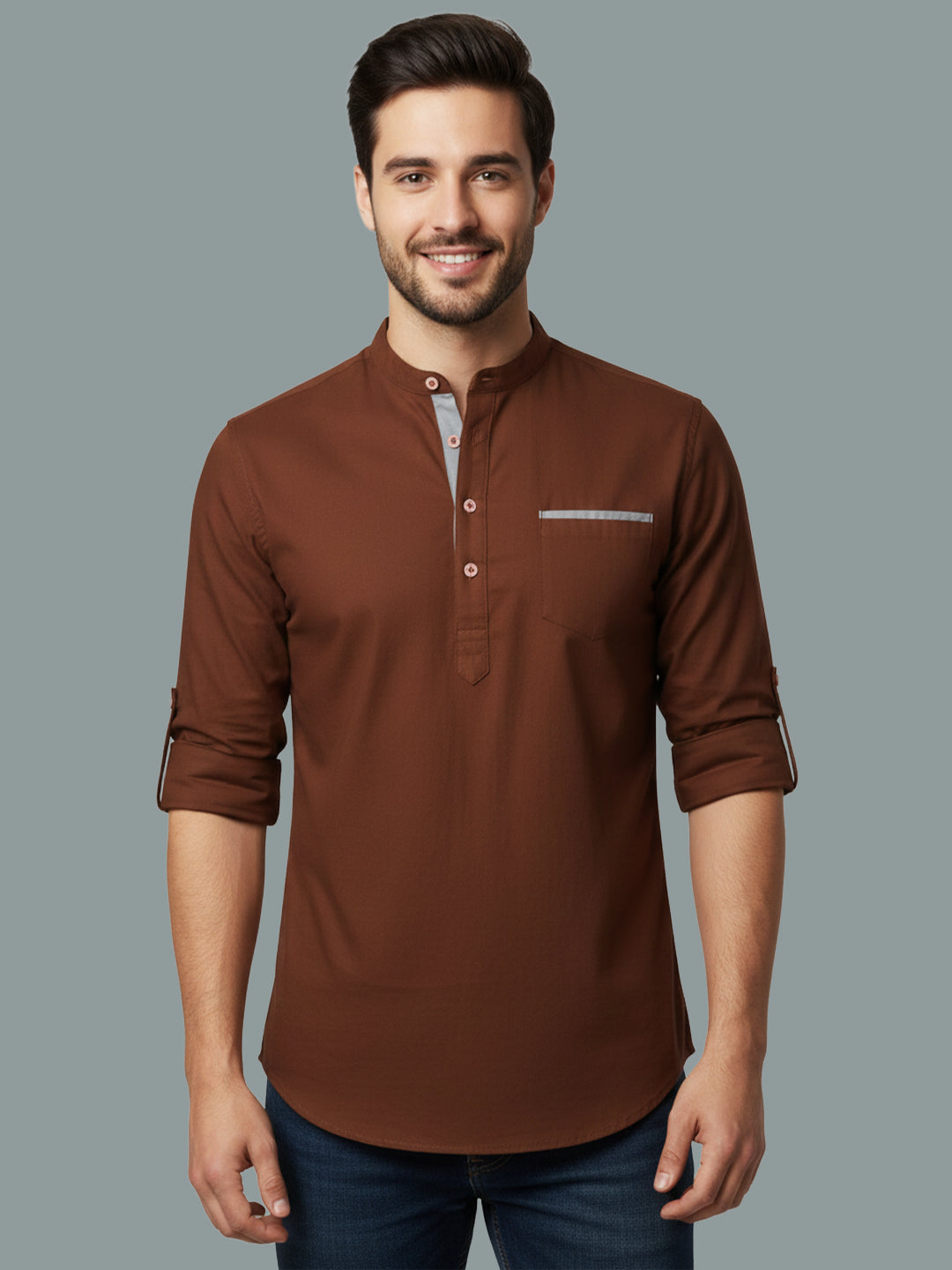 TerraDesi Men's Regular Fit Cotton Mandarin Collar Kurta (SE120)