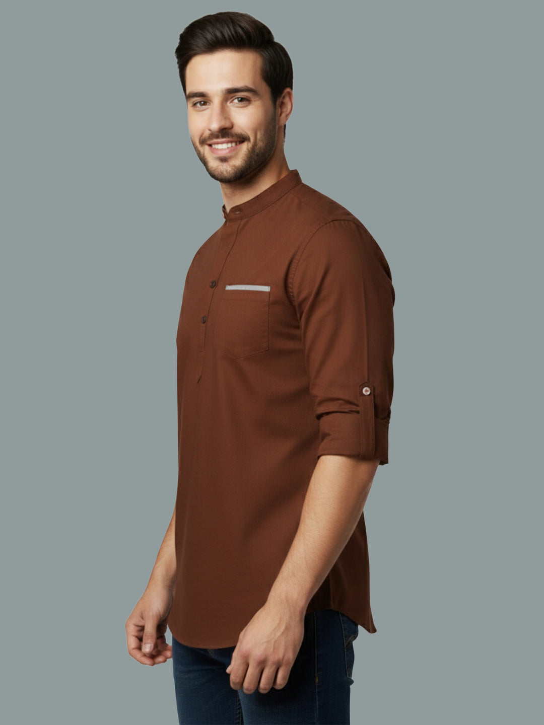 TerraDesi Men's Regular Fit Cotton Mandarin Collar Kurta (SE120)