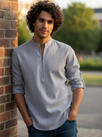 TerraDesi Sand Beige Cotton Kurta for Men | Zipper Closure Mandarin Collar Kurta
