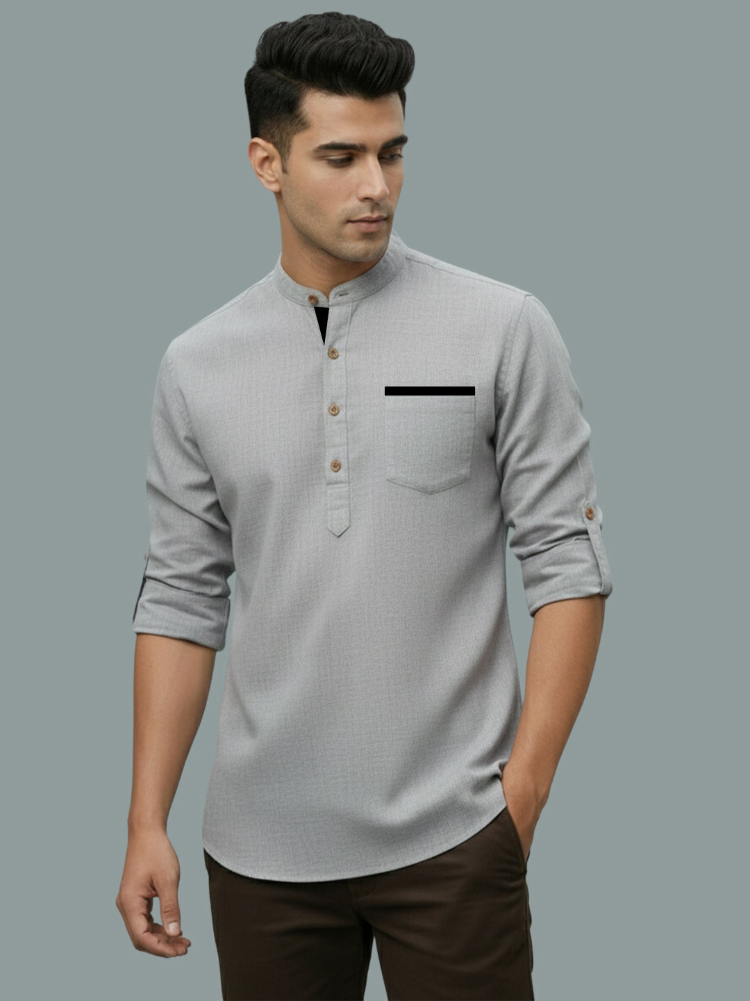 TerraDesi Men's Casual Regular Fit Full Sleeve Pocket Contrast Kurta (SE119)