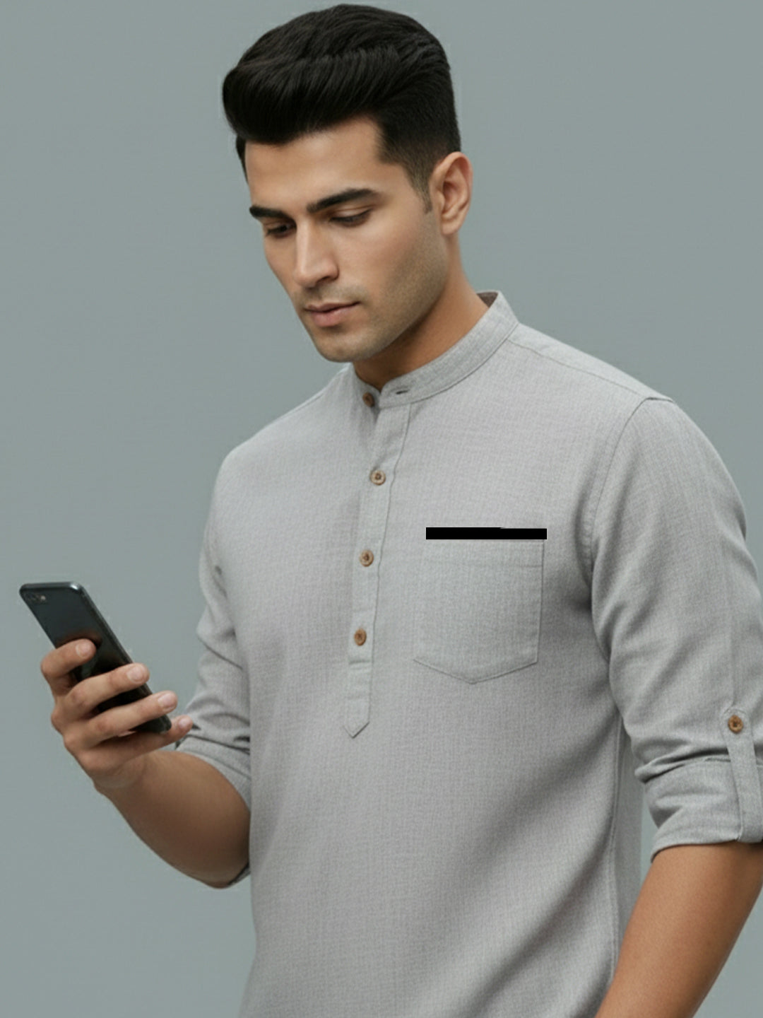 TerraDesi Men's Casual Regular Fit Full Sleeve Pocket Contrast Kurta (SE119)