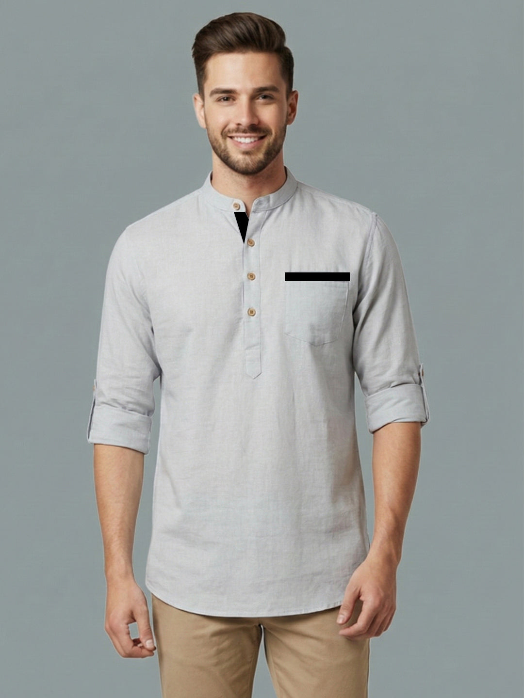 TerraDesi Men's Regular Fit Cotton Mandarin Collar Kurta (SE120)