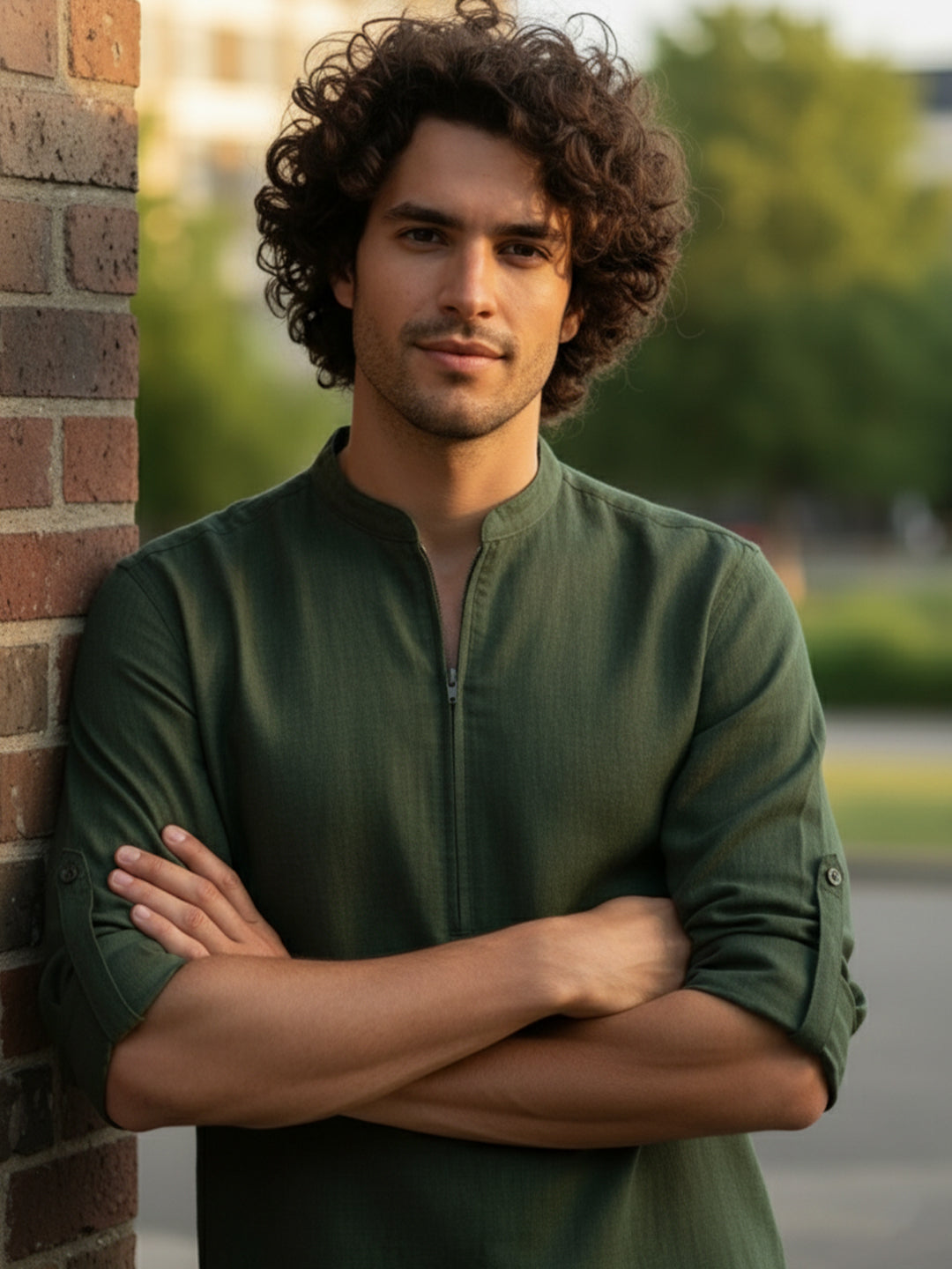TerraDesi Sand Beige Cotton Kurta for Men | Zipper Closure Mandarin Collar Kurta