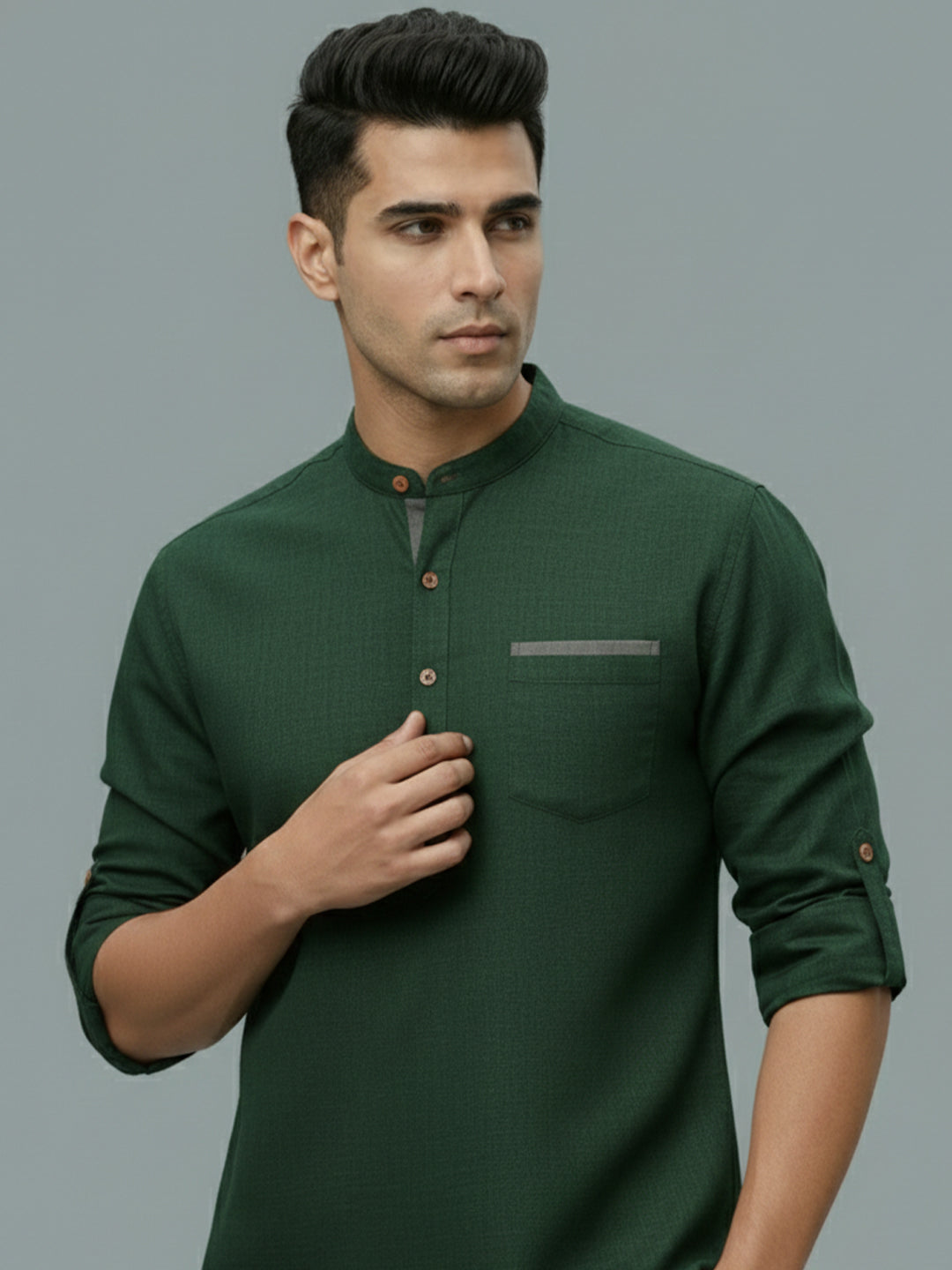 TerraDesi Men's Casual Regular Fit Full Sleeve Pocket Contrast Kurta (SE119)