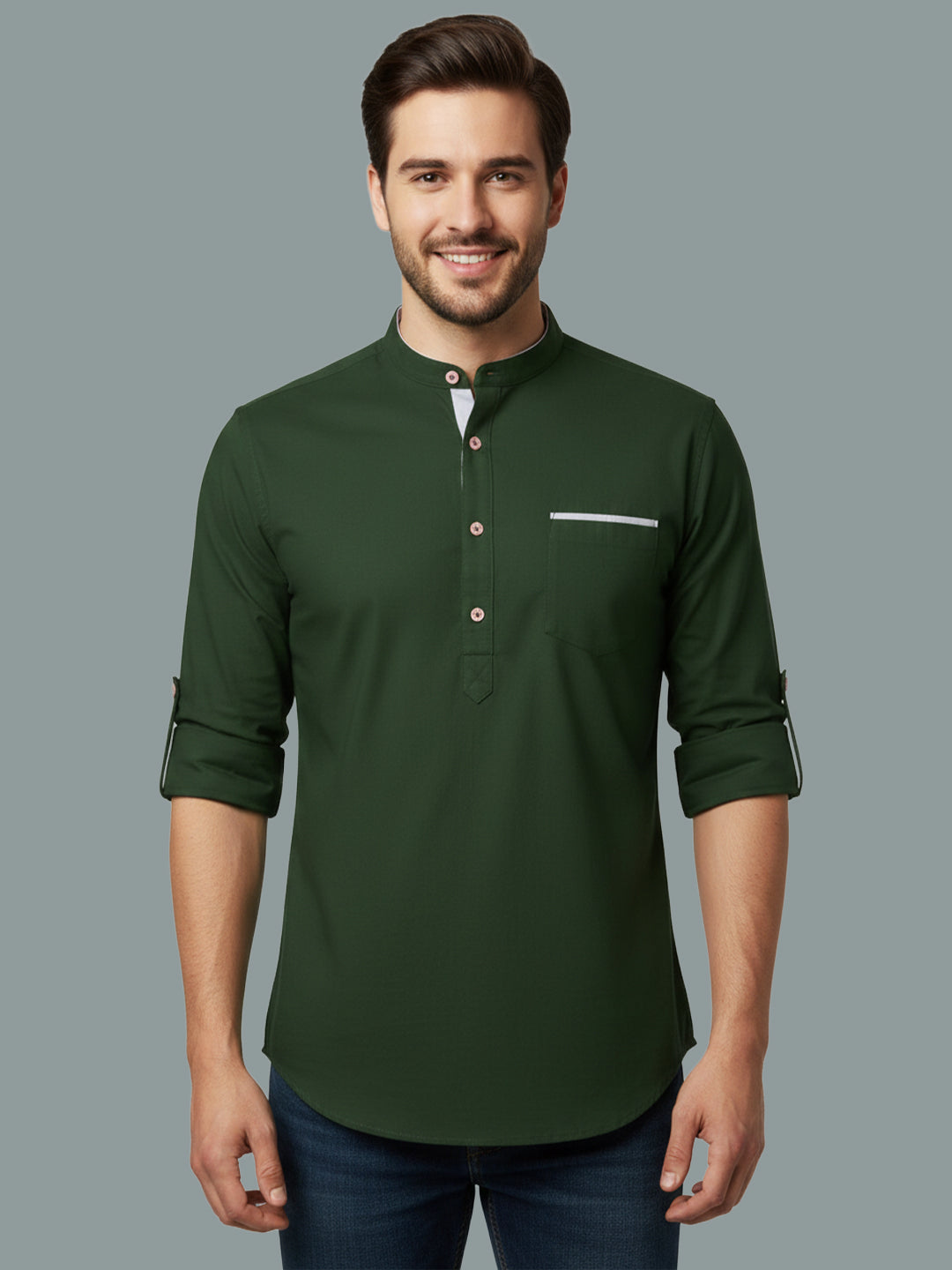 TerraDesi Men's Regular Fit Cotton Mandarin Collar Kurta (SE120)
