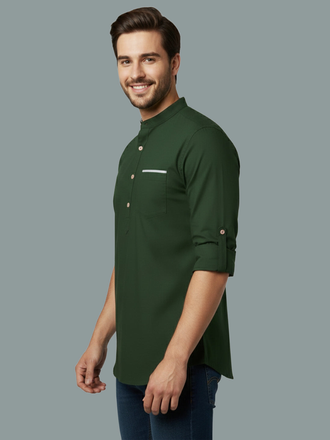 TerraDesi Men's Regular Fit Cotton Mandarin Collar Kurta (SE120)