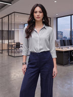 Pearl Mist Satin Shirt – Effortless Workday Elegance