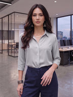 Pearl Mist Satin Shirt – Effortless Workday Elegance