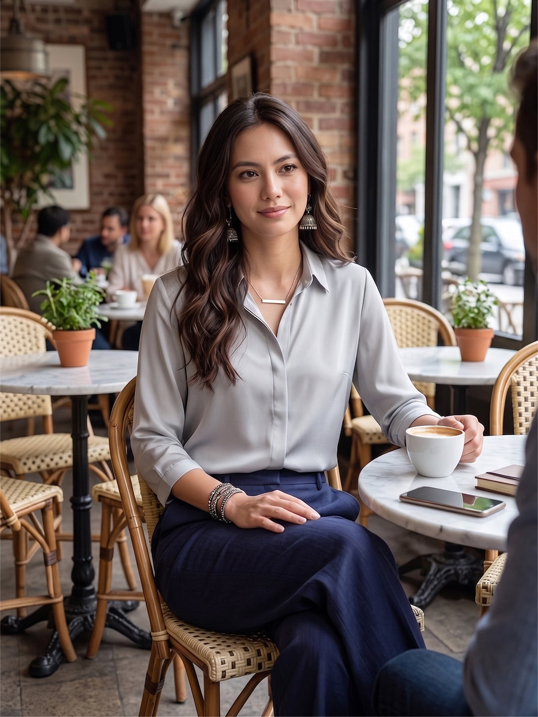 Pearl Mist Satin Shirt – Effortless Workday Elegance