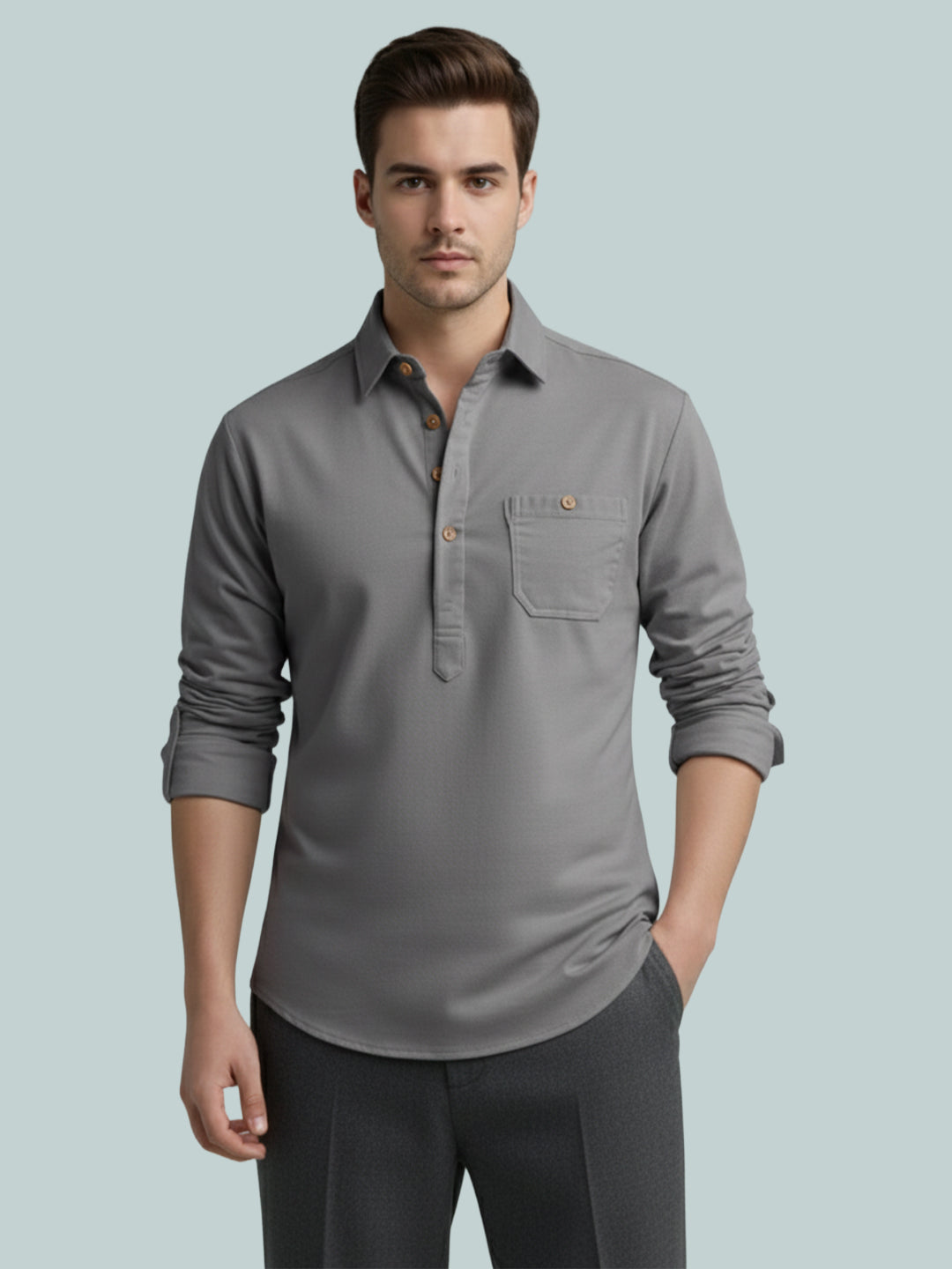 TerraDesi Onyx Midnight Solid Cotton Short Kurta