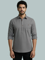 TerraDesi Men's Solid Cotton Short Kurta | Casual Full Sleeve Regular Fit (SE89)