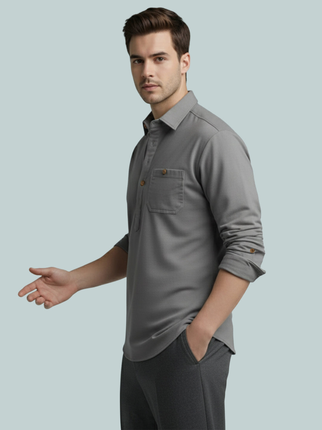 TerraDesi Onyx Midnight Solid Cotton Short Kurta
