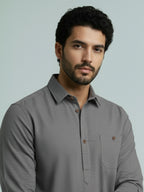 TerraDesi Men's Solid Cotton Short Kurta | Casual Full Sleeve Regular Fit (SE89)
