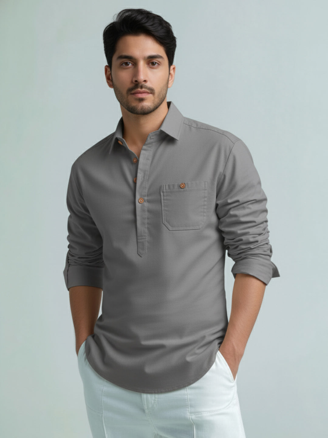 TerraDesi Men's Premium Cotton Short Kurta – Modern Ethnic Essential (SE82)