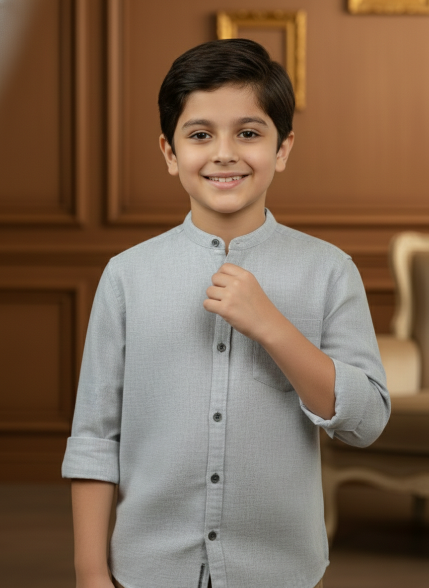 TerraDesi Junior Alabaster Grace Solid Mandarin Shirt