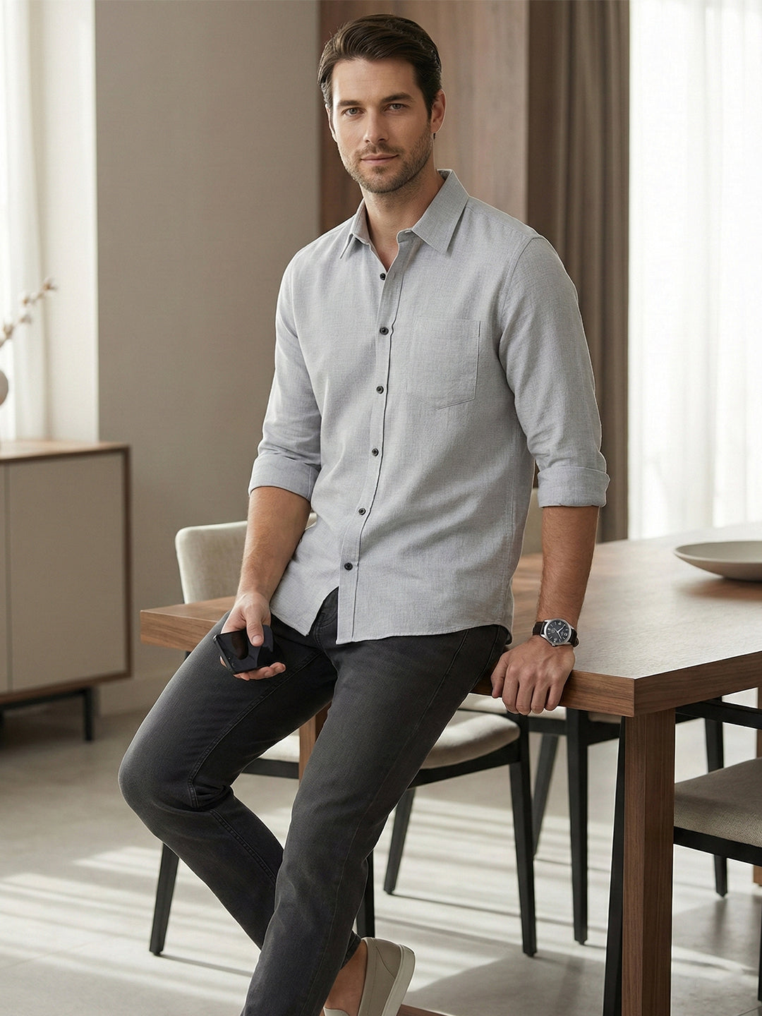 TerraDesi Men’s Essential Solid Cotton Blend Shirt