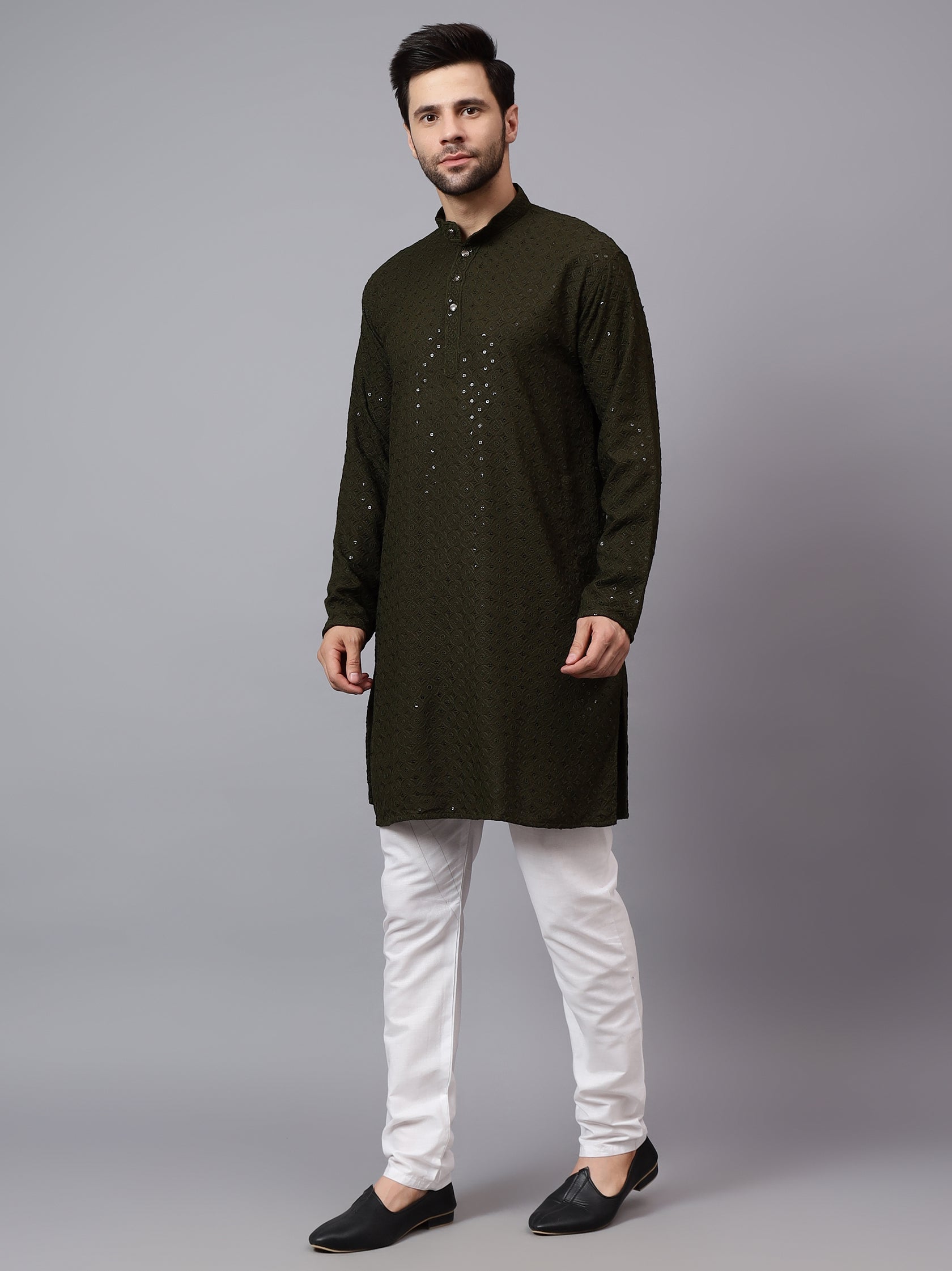 TerraDesi Regal Ruby Chikankari Sequined Triangle Embroidered Kurta Pajama Set