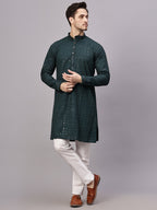 TerraDesi Royal Pista Bloom Chikankari Sequined Kurta Pajama Set