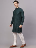 TerraDesi Royal Pista Bloom Chikankari Sequined Kurta Pajama Set