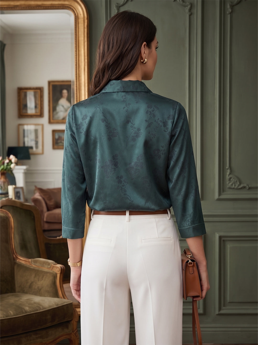 Verdant Heritage Satin Shirt – Timeless Botanical Elegance