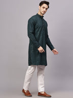 TerraDesi Royal Pista Bloom Chikankari Sequined Kurta Pajama Set