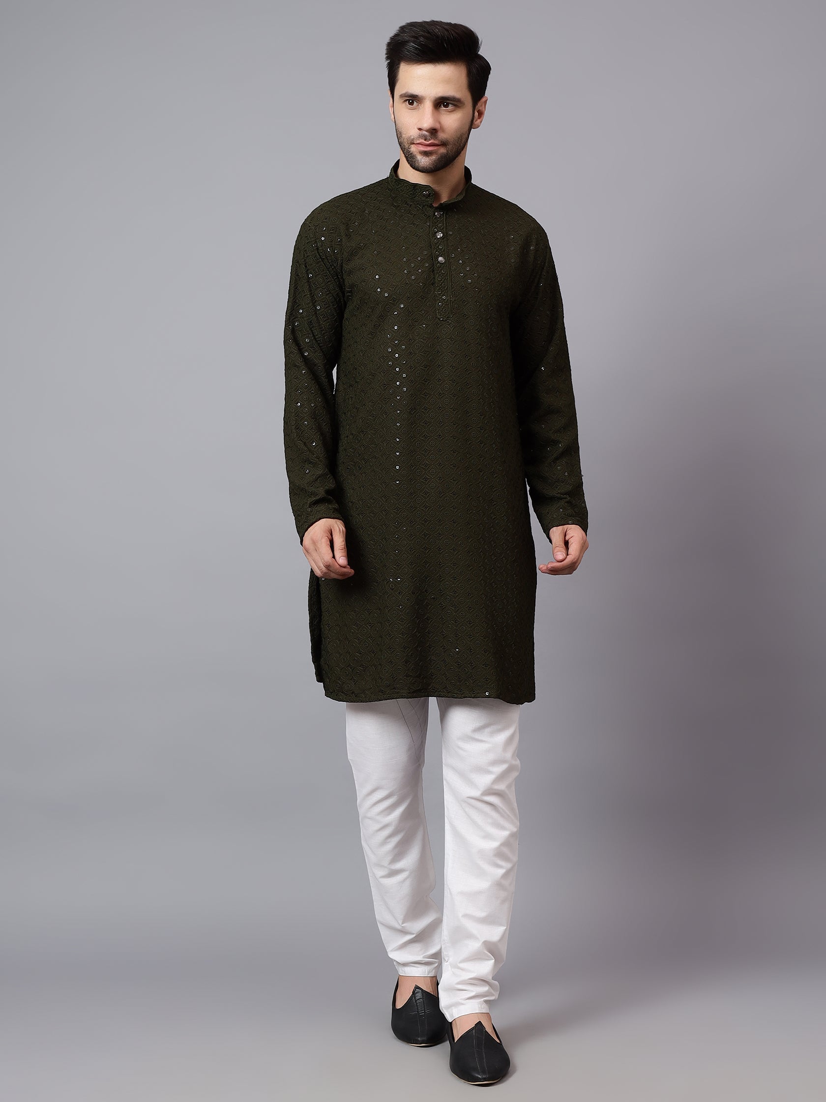 TerraDesi Regal Ruby Chikankari Sequined Triangle Embroidered Kurta Pajama Set
