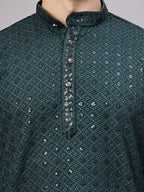 TerraDesi Royal Pista Bloom Chikankari Sequined Kurta Pajama Set