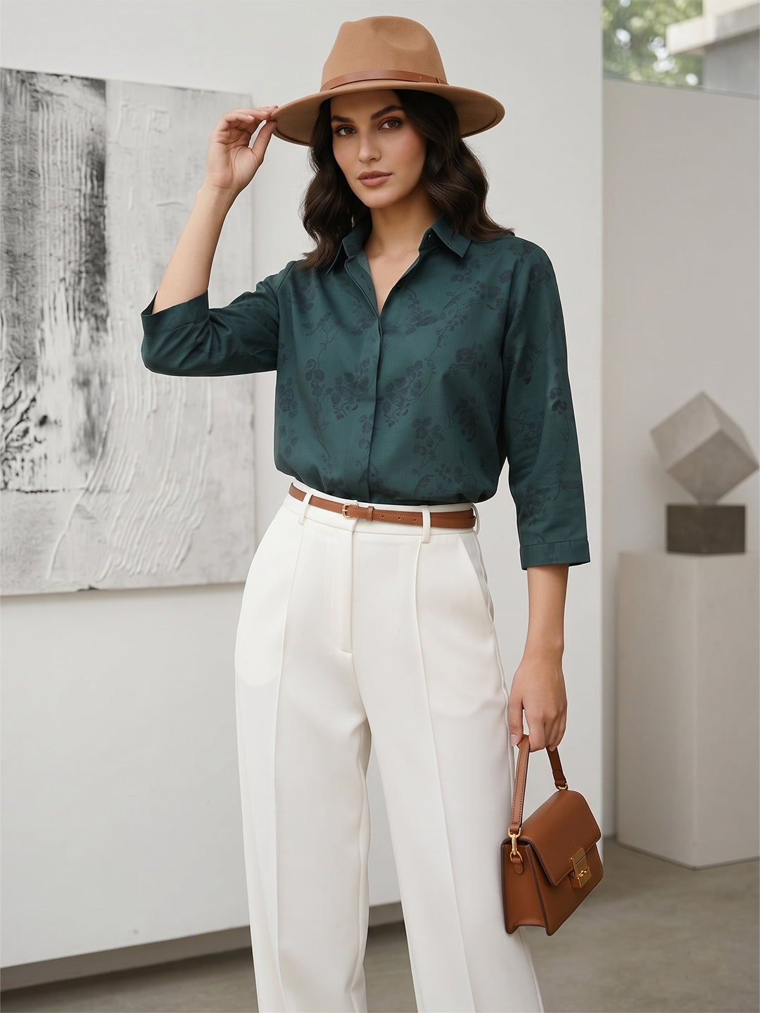 Verdant Heritage Satin Shirt – Timeless Botanical Elegance