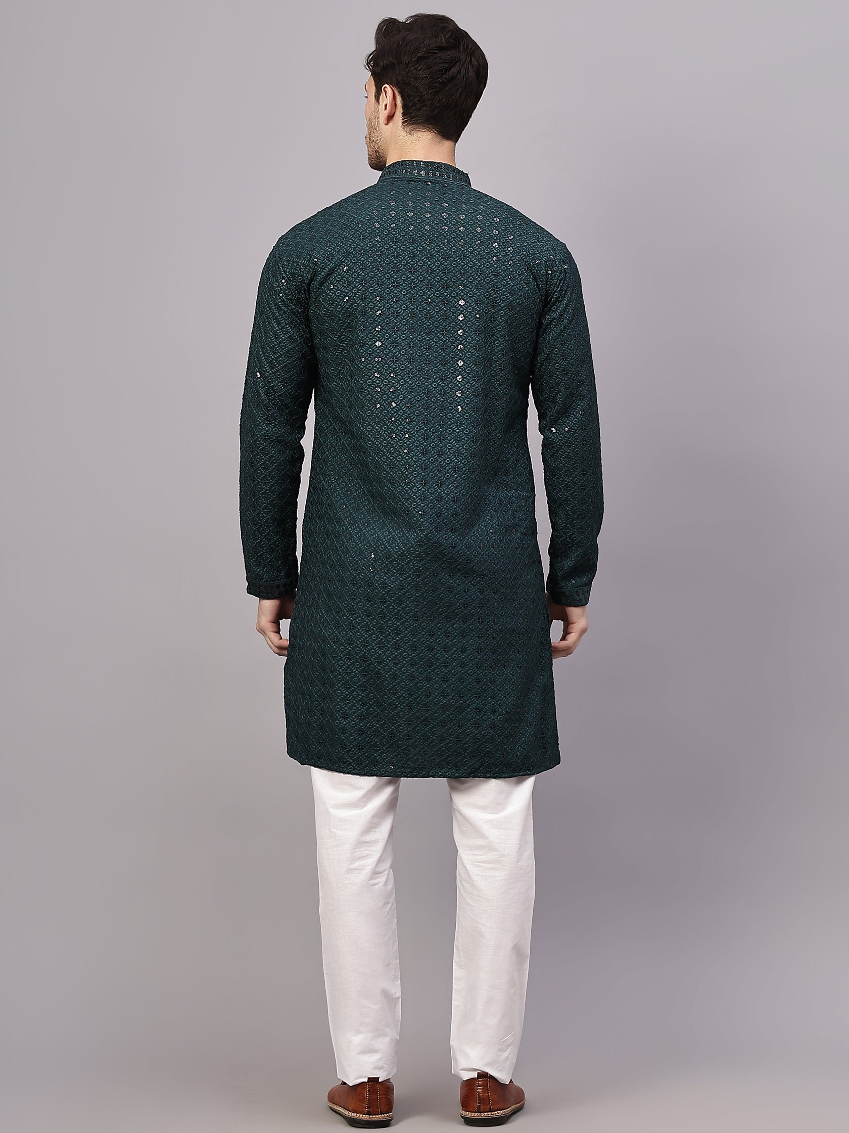 TerraDesi Royal Pista Bloom Chikankari Sequined Kurta Pajama Set