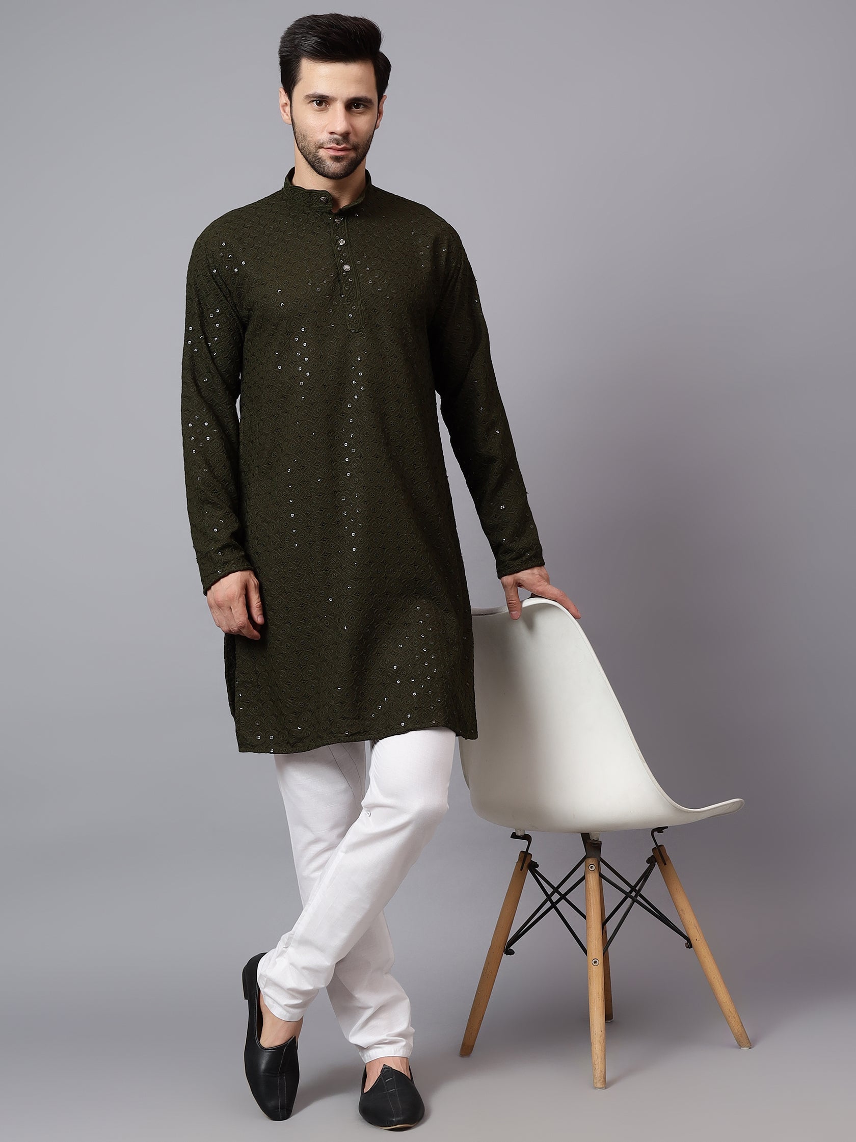 TerraDesi Regal Ruby Chikankari Sequined Triangle Embroidered Kurta Pajama Set