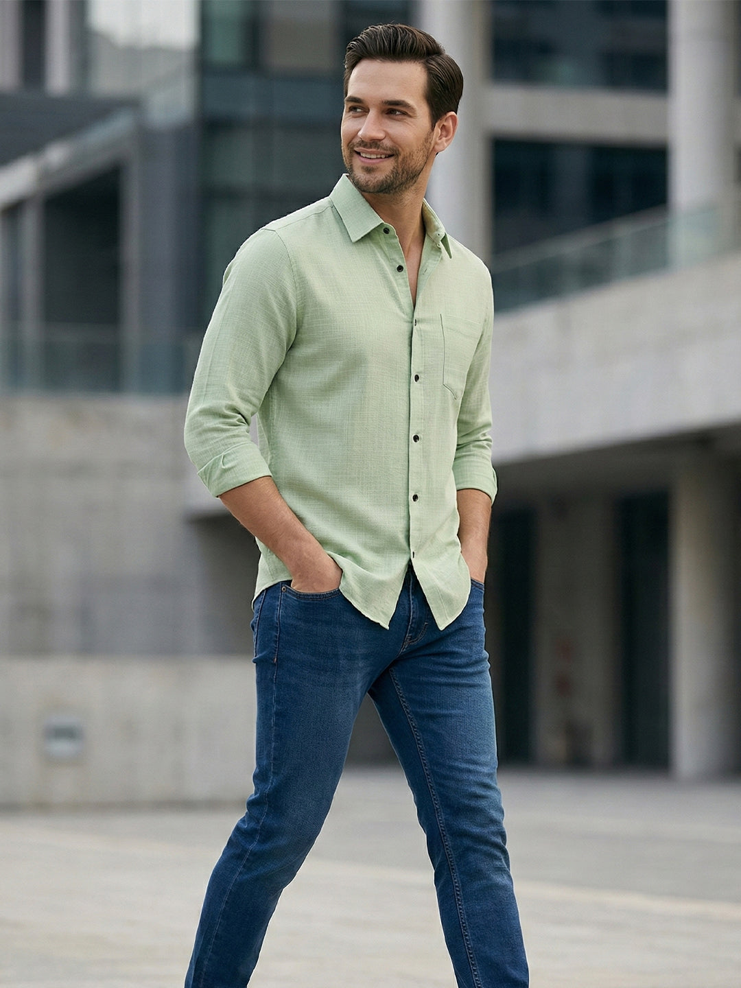 TerraDesi Saffron Ember Solid Cotton Formal Shirt
