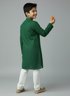 TerraDesi Junior Emerald Heirloom Solid Cotton Long Kurta Pajama Set