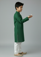 TerraDesi Junior Emerald Heirloom Solid Cotton Long Kurta Pajama Set