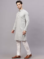 TerraDesi Royal Pista Bloom Chikankari Sequined Kurta Pajama Set