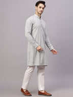 TerraDesi Royal Pista Bloom Chikankari Sequined Kurta Pajama Set