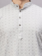 TerraDesi Royal Pista Bloom Chikankari Sequined Kurta Pajama Set