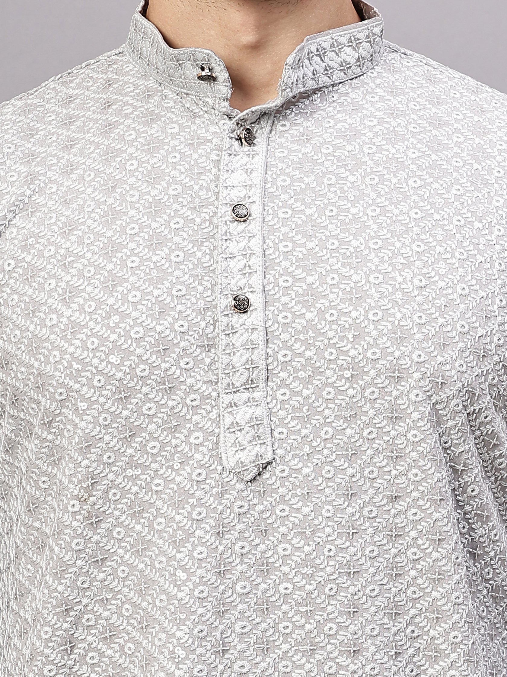 TerraDesi Royal Pista Bloom Chikankari Sequined Kurta Pajama Set