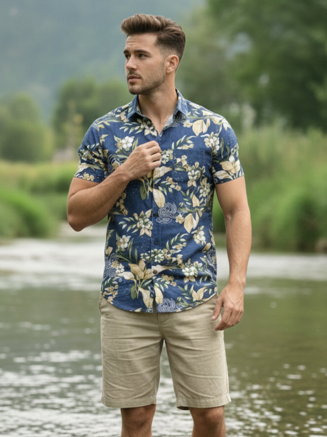 TerraDesi Indigo Riverbank Botanical Cotton Shirt