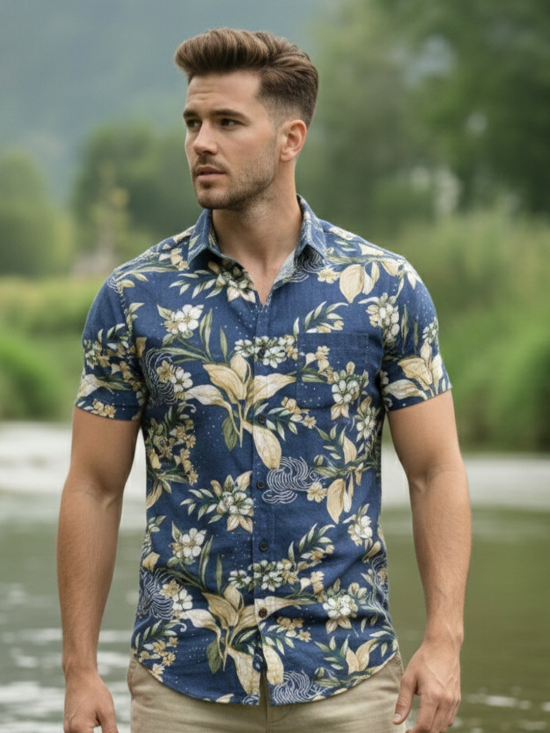 TerraDesi Indigo Riverbank Botanical Cotton Shirt