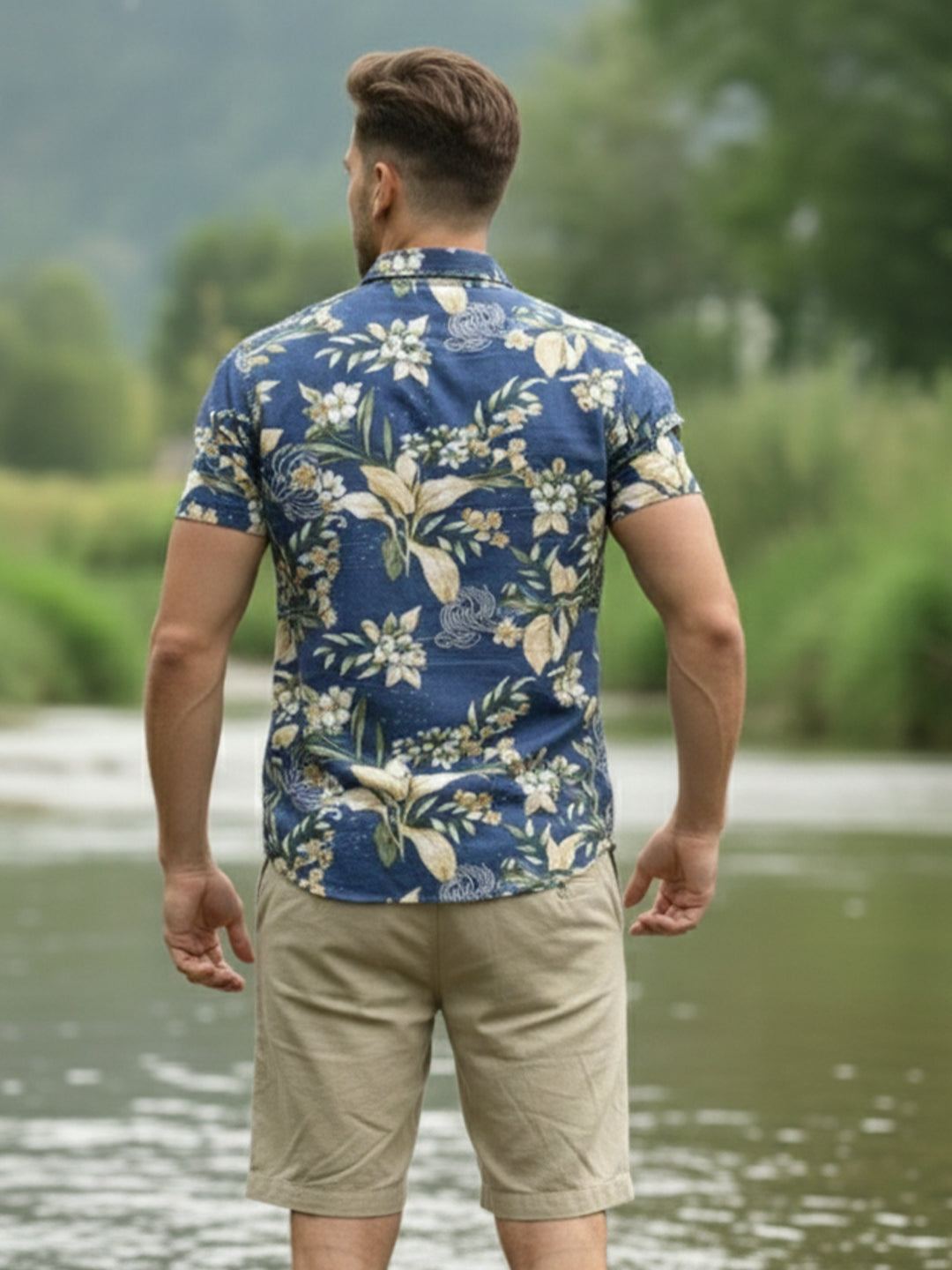 TerraDesi Indigo Riverbank Botanical Cotton Shirt